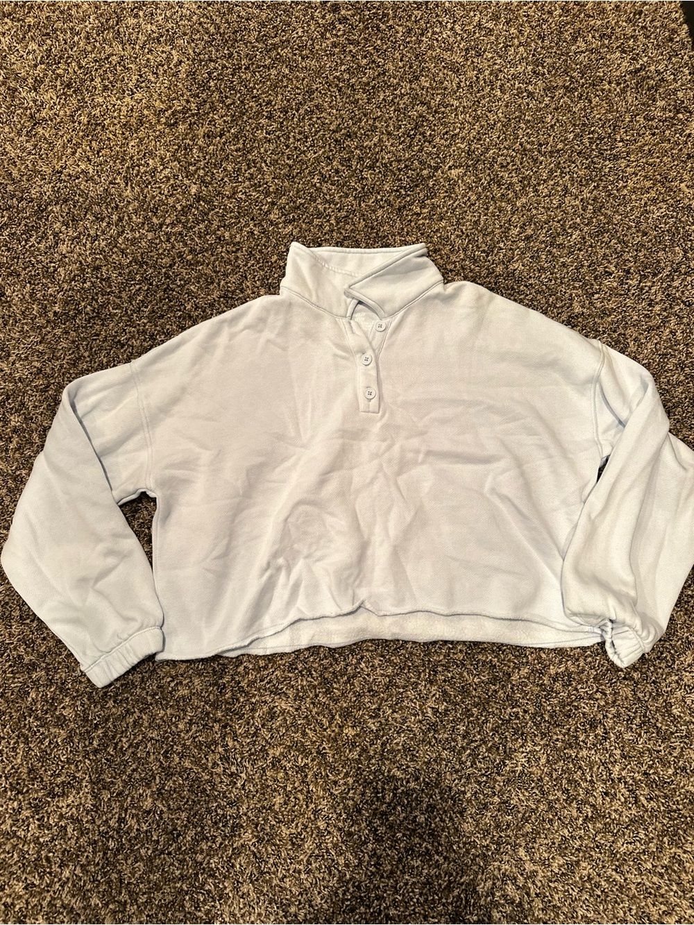 aerie Light Blue Cropped Funnel Neck Pullover Sweater